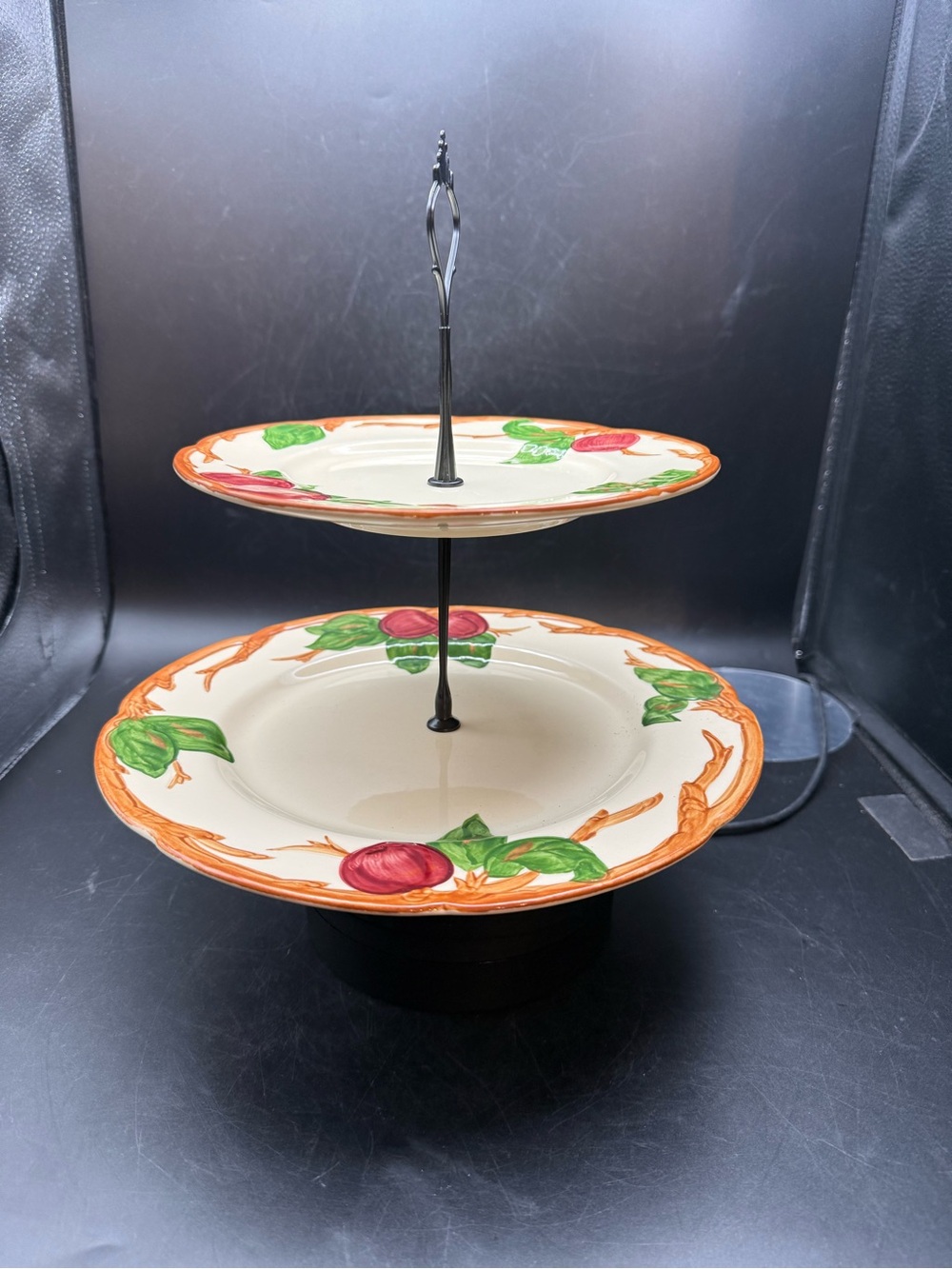 Two-Tiered Franciscan Apple Tidbit Tray.